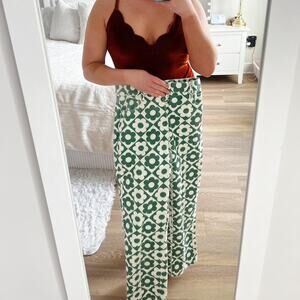 Green floral printed jeans looking
